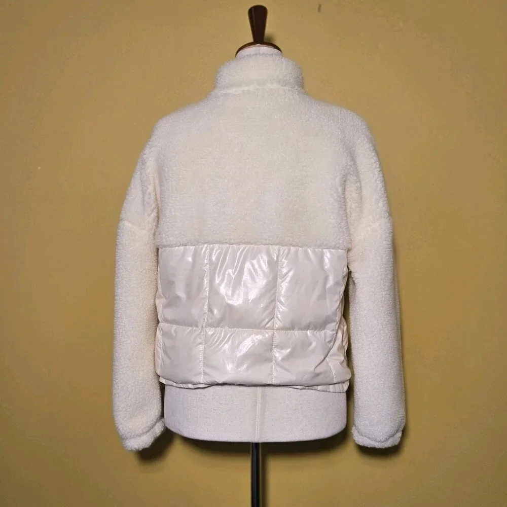 FABLETICS Nelly Mixed Media Half Zip‎ Sherpa Pullover Jacket Ivory Quilted Small - Picture 3 of 11